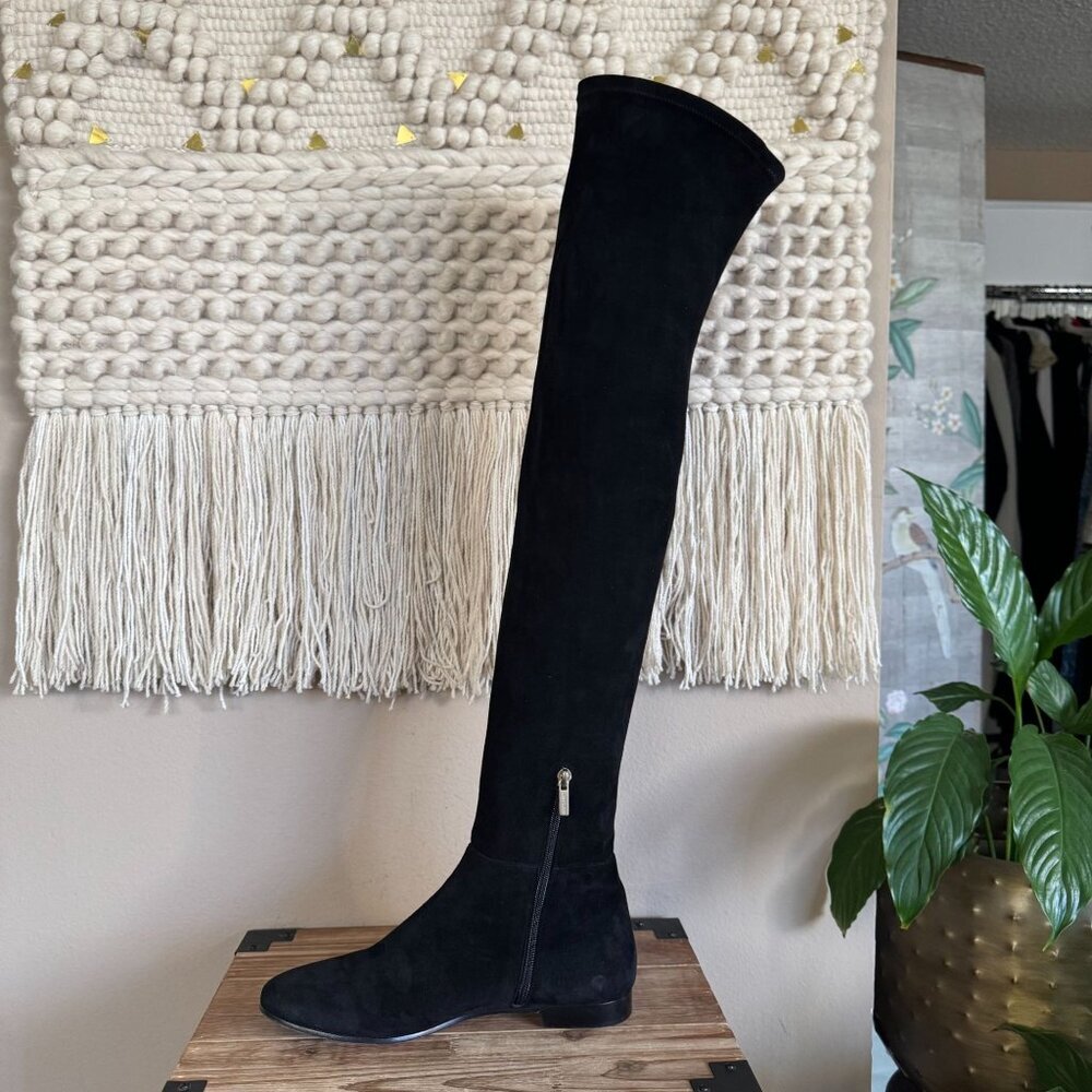 jimmy Choo Myren Black Stretch Suede Flat Over the Knee Boots Size 42/US Size 12 - Picture 10 of 16